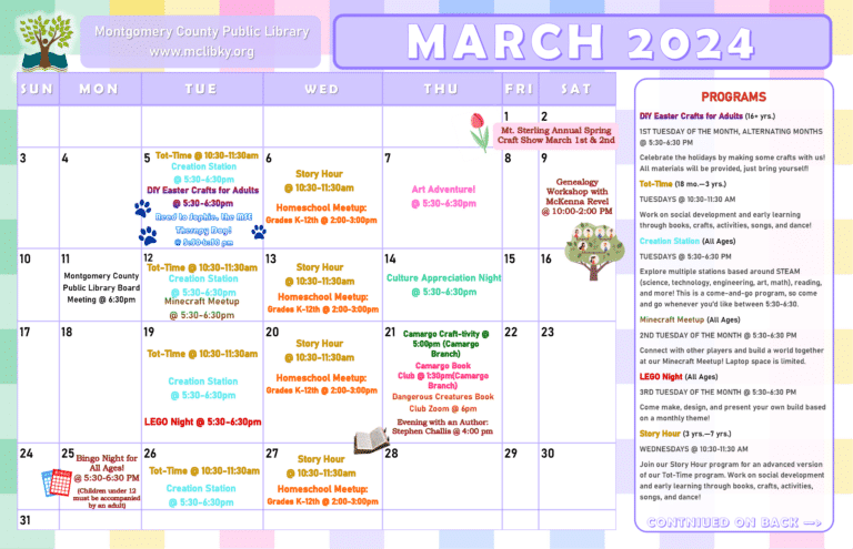 March/April Program Calendars – Montgomery County Public Library March/April Program Calendars – Montgomery County Public Library